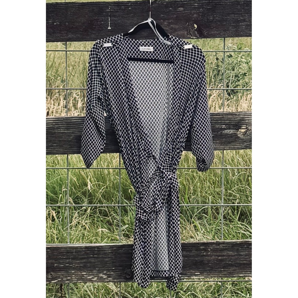 Calvin Klein Womens Navy Blue White Geometric Diamond Wrap Dress CD4S1E1C Size 6